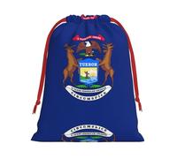 AKDODK Bolsas de regalo con cordón de Navidad con estampado de bandera del estado de Michigan, bolsa de regalo de felpa con cordón, bolsa de regalo con cordón de cinta roja