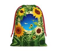AKDODK Bolsas de regalo con cordón de Navidad con estampado de girasol, bolsa de regalo de felpa con cordón, bolsa de regalo con cordón de cinta roja