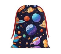 AKDODK Bolsas de regalo con cordón de Navidad con estampado de planetas, bolsa de regalo de felpa con cordón, bolsa de regalo con cordón de cinta roja