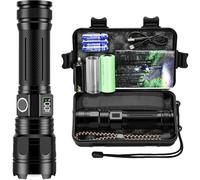 Akdomart Linternas LED Alta Potencia 500000 Lumen, Linterna LED Recargable Con Batería de 5000mAh, Zoonable 5 Modos Linterna Tactica Policial, IPX67 Impermeable Linterna Potente (negro)