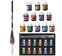 Akemaio Dip Vidrio Tinta de la Pluma de la caligrafía Conjunto Dip Plumas de Cristal Pluma de caligrafía y Tinta Conjunto con 12 tintas de Colores para el Arte de la Escritura Firmas