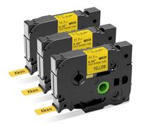 Aken 3 x Compatible con Brother P-Touch Bandas HSe-631 HS-631 HSE 11,7 mm x 1,5 m Negro sobre Amarillo Tubo termorretráctil para P-Touch PT-E110 E300/VP E550W/WVP P750WVP E800W P900W/NW PT-7600