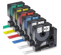 Aken 6 x Cinta de Etiquetas Compatible con Dymo D1 12mm x 7m | Clear/Blanco/Azul/Rojo/Verde/Amarillo, Compatible con Dymo Labelmanager 160 280 360, 45010 45013 45016 45017 45018 45019