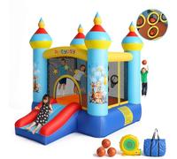 AKEYDIY Castillo Hinchable con tobogán, 270 x 210 x 180 cm, Castillo Hinchable para niños de 3 a 8 años, diseño de Animales de la Selva, Interior/Exterior (Azul)