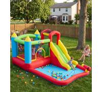 AKEYDIY Castillo hinchable con tobogán, 413 x 253 x 192 cm, para niños de 3 | Castillo hinchable versátil con gran tobogán, canasta de baloncesto y red de lanzamiento. Inflable rápido
