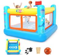 AKEYDIY Castillo hinchable hinchable de 172 x 172 x 128 cm, hinchable de PVC para niños de 3 a 6 años, para interiores y exteriores, incluye canasta de baloncesto, plan de juego, soplador y baloncesto
