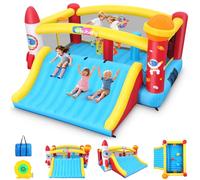 AKEYDIY Castillo hinchable mejorado para niños, 4,1 x 4,1 m, con tobogán más grande, área de salto inflable con área de salto para escalar, juego de baloncesto, material reforzado, para 3 - 5 niños