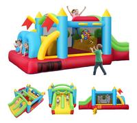AKEYDIY Castillo hinchable para niños, gran circuito de obstáculos inflable de 4,7 x 2,7 m con área de salto, toboganes dobles, túneles, paredes de escalada, canastas de baloncesto, dianas, castillo