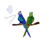 Akfldms Adorno Colgante de Ventana con PáJaros Manchados Multicolores, PáJaros Atrapasoles AcríLicos en un Panel de Ventana de Alambre de 20,3 X 20 Cm