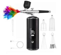 Akfldms Aerógrafo Digital con Compresor, Aerógrafo Portátil, para Manualidades, Arte, Pintura, Compresor, Bolígrafo Aerógrafo, Color Negro