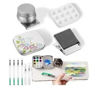 Akfldms Caja de Lata de 11 Piezas, 12 Paletas de Acuarela Vacías, Pinceles de Artista con Estuche Protector, Kit de Acuarela para Dibujar