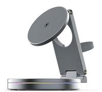 Akfldms Cargador Inalámbrico de Carga Rápida con Rotación de 360°, Magnético, 30 W, de Aleación de Aluminio para Teléfono, Auriculares y Reloj Inteligente, Gris.