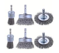 Akfldms Cepillo de Alambre de Acero Al Carbono con Vástago Hexagonal de 1/4 Pulg., 6 Piezas, Rueda de Alambre Abrasivo, Accesorio de Taladro Engarzado para Eliminar Óxido