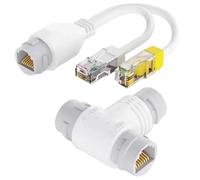 Akfldms Conector de Cableado de Red PoE Splitter 2 en 1, Conector RJ45 de Vías, Cable PoE para Cámara de Seguridad IP.