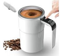 Akfldms de Café Eléctrica con Termómetro LCD Incorporado 380ML/13OZ Auto-Revolvente Recargable de Acero Inoxidable 304 para Preparar Café, Leche, Cacao.