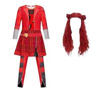 Akfldms Disfraz de Princesa Roja para Niña, Mono Rojo con Peluca, Trajes de Disfraces para Niños, Fiestas de Halloween, Cosplay, 5-12 Años, XL