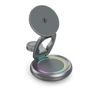 Akfldms Estación de Carga Inalámbrica de 15 W para Teléfono, Reloj Inteligente y Auriculares con Soporte Magnético Giratorio de 360° y Plegable.