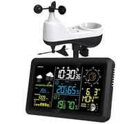 Akfldms Estación Meteorológica con Pantalla LCD VA de 7,5 Pulgadas y Sensor para Exteriores, Termómetro para Interiores y Exteriores, Velocidad y Dirección del Viento, Fase Lunar (UE)