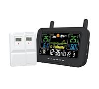 Akfldms Estación Meteorológica Digital con Pantalla Color Multifunción, Radio Reloj con Sensor Inalámbrico para Exteriores, Color Negro (UE)