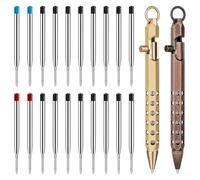 Akfldms Juego de 2 Bolígrafos de Cerrojo, Bolígrafo de Bolsillo Hexagonal de Latón Macizo con 20 Recambios B