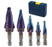 Akfldms Juego de 5 Brocas para Taladrar, Brocas Escalonadas de Acero de Alta Velocidad con Ranuras en Espiral, Brocas para Taladrar