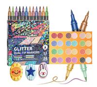 Akfldms Marcadores de Pincel con Efecto Brillante, Punta Doble, Pincel de Dos Colores, Marcador Brillante para Garabatear, Escribir, Arte con Purpurina, Manualidades para Adultos, 24 Colores