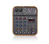 Akfldms Mezclador de Audio de 4 Canales, Consola de DJ con Reverberación, Bluetooth 5.0, 48 V de Potencia para Grabación en PC, Karaoke, Canto, Enchufe de la UE