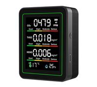 Akfldms Monitor de Calidad del Aire Interior, Monitor de CO2, Detector de Temperatura, Formaldehído y Humedad TVOC para Habitaciones y Tiendas de Cultivo, Color Negro.