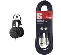 AKG K52 Auriculares de Monitorización de Espalda Cerrada de Alto Rendimiento, Negro & Stagg Cable de micrófono a Mezclador Stagg SMC6 XLR (m) -XLR (f) de 6 Metros de Largo, Negro