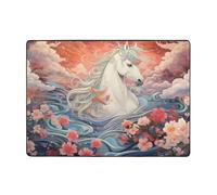 AKGFFDS Alfombra con estampado de caballos en el río, alfombra de área de 80 x 58 pulgadas para sala de estar, oficina, mesa de café, cama, balcón, suave, esponjosa, absorbente de agua, duradera