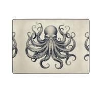 AKGFFDS Alfombra con estampado de pulpo de línea retro de 80 x 58 pulgadas, alfombra de área para sala de estar, oficina, mesa de café, cama, balcón, suave, esponjosa, absorbente de agua, duradera