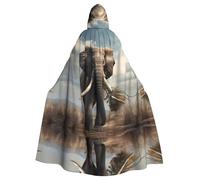 AKGFFDS Capa con capucha de Halloween para adultos, elefante tirando de un árbol pequeño, impresión cómoda y suave con ala grande, adecuada para fiestas de baile y reuniones