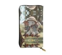 AKGFFDS Cartera de mano larga de cuero con estampado The Little Elephant on The Swing Cómodo y ligero cierre de cremallera para guardar monedas y tarjetas de crédito.