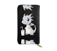 AKGFFDS Cartera larga de cuero con diseño de un pequeño dragón de leche que roba la leche, cómodo y ligero cierre de cremallera para guardar monedas y tarjetas de crédito.