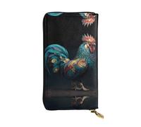 AKGFFDS Cartera larga de cuero con estampado de gallo con estampado de gallo cómodo y ligero cierre de cremallera para guardar monedas y tarjetas de crédito.