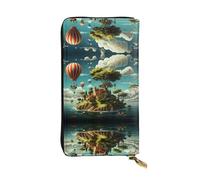 AKGFFDS Cartera larga de cuero con estampado de globos de la casa de la isla, cierre de cremallera cómodo y ligero para guardar monedas y tarjetas de crédito.