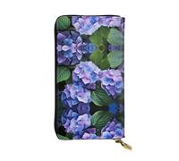 AKGFFDS Cartera larga de cuero con estampado de hortensias en flor, cómodo y ligero, cierre de cremallera para guardar monedas y tarjetas de crédito.