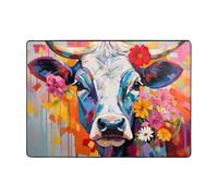 AKGFFDS Dress up a beautiful cow printing Carpet 203.2x147.3 cm Alfombra de área para sala de estar, oficina, mesa de café, cama, balcón, suave, esponjosa, absorbente de agua, duradera