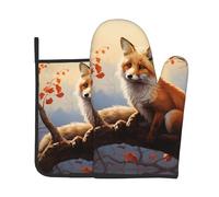 AKGFFDS Fox on a branch Printing Kitchen Baking - Juego de dos piezas de guantes resistentes al calor de alta gama y almohadillas aislantes para cocinar