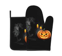 AKGFFDS Ghost Castle Printing - Juego de dos piezas de guantes resistentes al calor de alta gama y almohadillas aislantes para cocinar