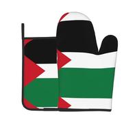 AKGFFDS Juego de dos piezas de guantes resistentes al calor de alta gama y almohadillas aislantes para cocinar con la bandera del Estado de Palestina