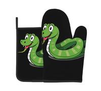 AKGFFDS Juego de dos piezas de guantes resistentes al calor de alta gama y almohadillas aislantes para cocinar con estampado de serpiente