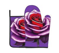 AKGFFDS Juego de dos piezas de guantes resistentes al calor y almohadillas aislantes de alta gama con estampado de rosas fucsias