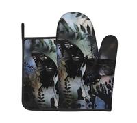 AKGFFDS Juego de dos piezas de guantes resistentes al calor y almohadillas de aislamiento de alta gama con diseño de sombra de mariposa en el valle