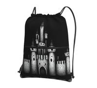 AKGFFDS Mochilas con cordón para hombre y mujer, con estampado de castillo oscuro, bolsas deportivas y de fitness, impermeables y duraderas
