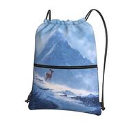 AKGFFDS Mochilas con cordón para hombre y mujer, con estampado de ciervos bajo la montaña de nieve, bolsas deportivas y de fitness, impermeables y duraderas