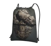 AKGFFDS Mochilas con cordón para hombre y mujer, diseño de águila en la torre, bolsas deportivas y de fitness al aire libre, impermeables y duraderas