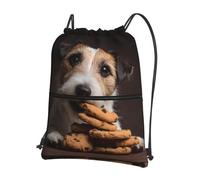 AKGFFDS Mochilas con cordón para hombre y mujer, diseño de cachorro comiendo galletas, bolsas deportivas y fitness al aire libre, impermeables y duraderas