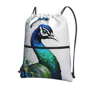 AKGFFDS Mochilas con cordón y estampado de pavo real azul para hombre y mujer, bolsas deportivas y de fitness, impermeables y duraderas