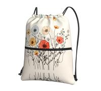 AKGFFDS Mochilas de cordón con estampado de flores lineales para hombres y mujeres, bolsas deportivas y de fitness al aire libre, impermeables y duraderas